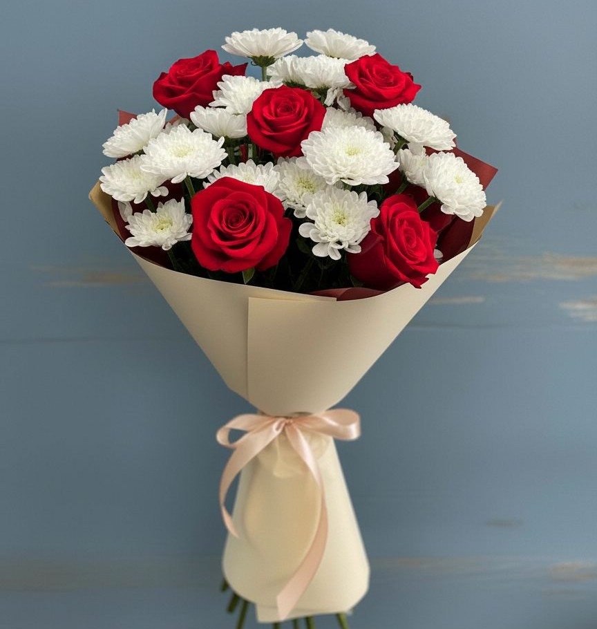 Букет цветов из: Розы и Хризантемы в Пластуновской