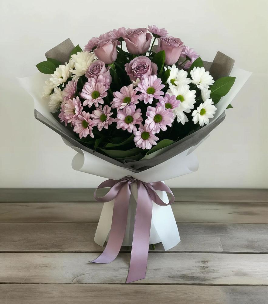 Букет цветов из: Хризантемы и Розы в Пластуновской