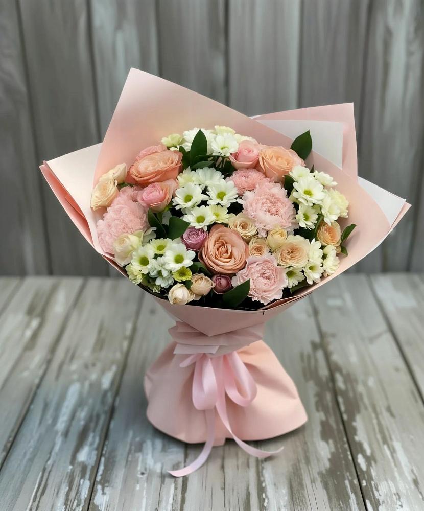 Букет цветов из: Гвоздики, Розы и Хризантемы в Пластуновской