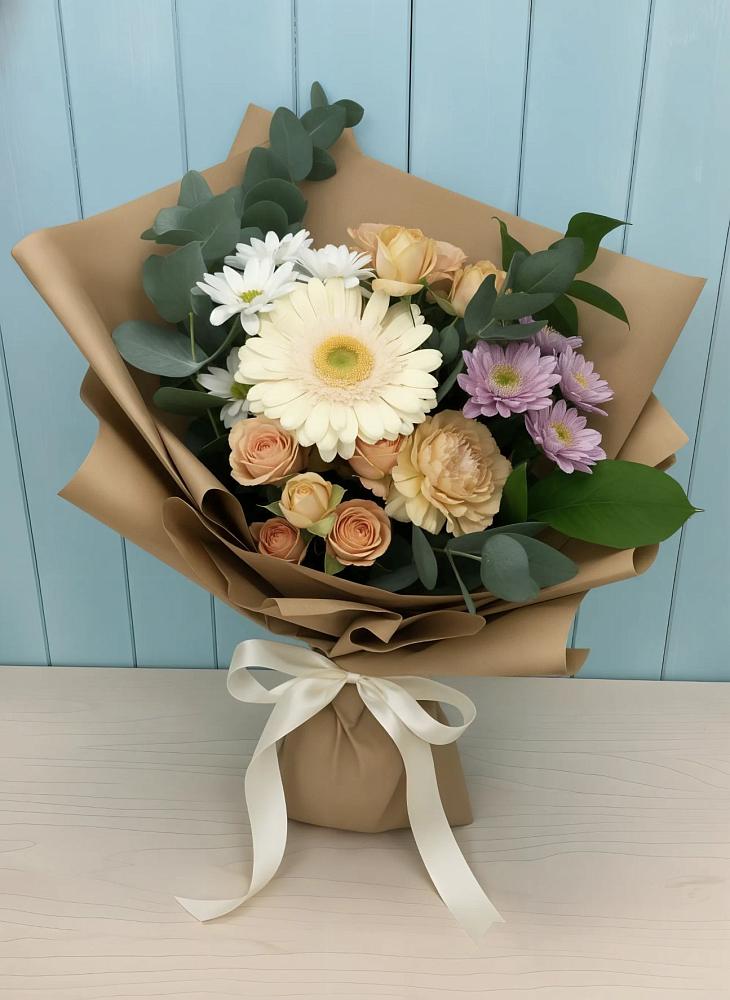 Букет цветов из: Герберы и Хризантемы в Пластуновской