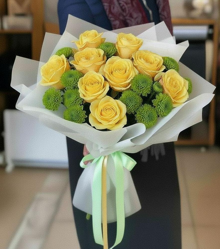 Букет цветов из: Хризантемы и Розы в Пластуновской