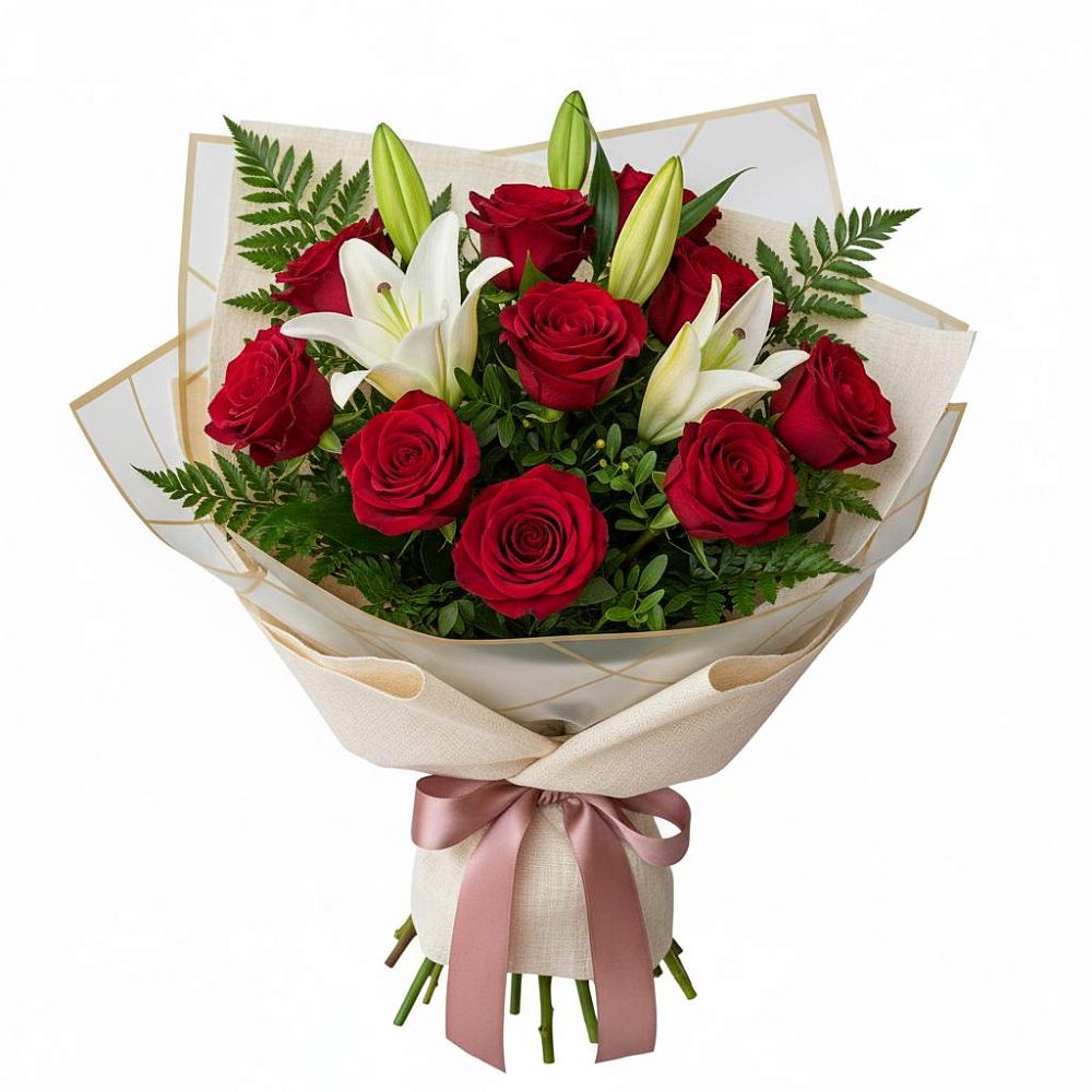 Букет цветов из: Лилии и Розы в Пластуновской