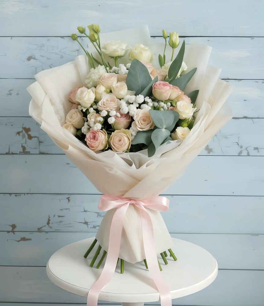 Букет цветов из: Розы и Лизиантусы в Пластуновской