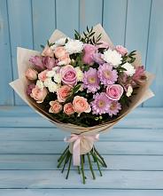 Букет цветов из:  Хризантемы, Розы и Альстромерии в Пластуновской