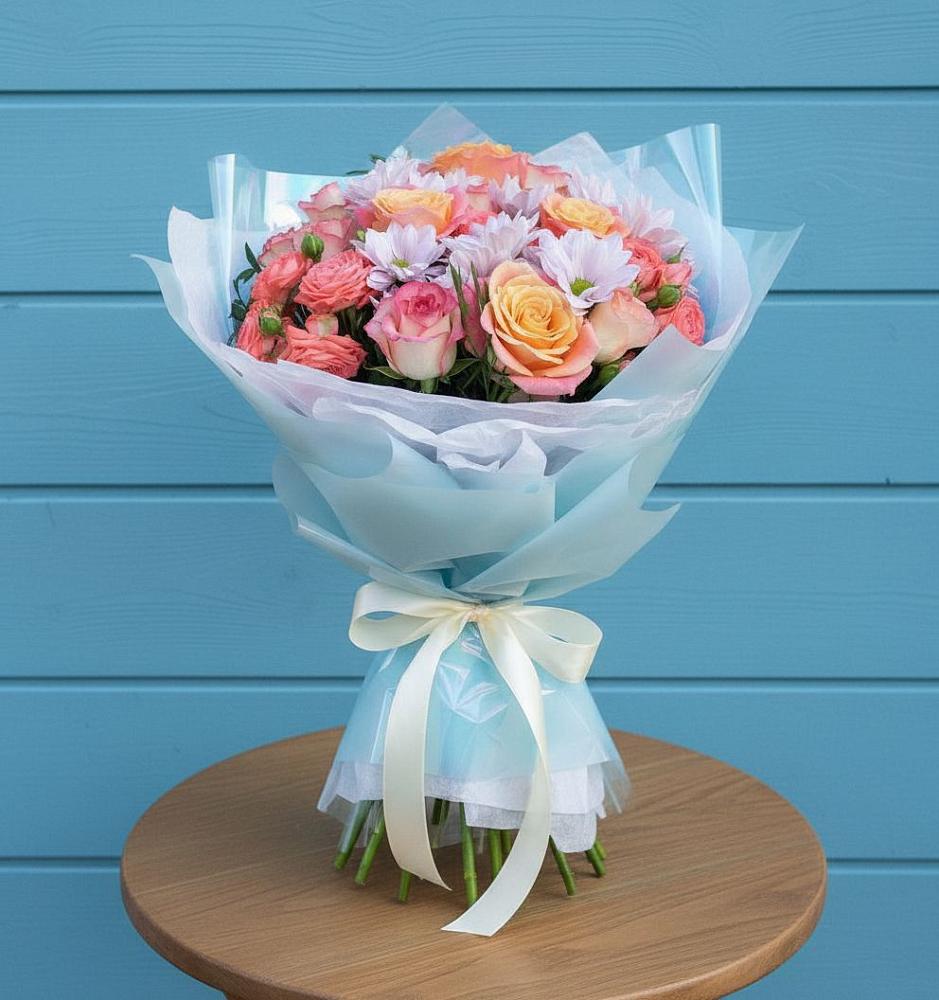 Букет цветов из: Хризантемы и Розы в Пластуновской