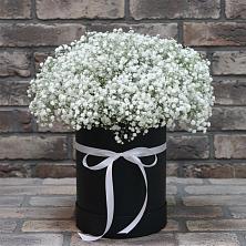 Цветочная композиция из Гипсофила в шляпной коробке в Пластуновской