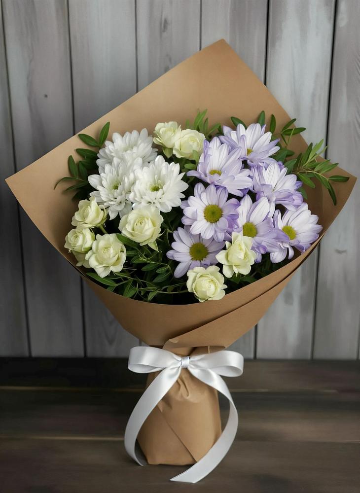 Букет цветов из: Хризантемы и Розы в Пластуновской