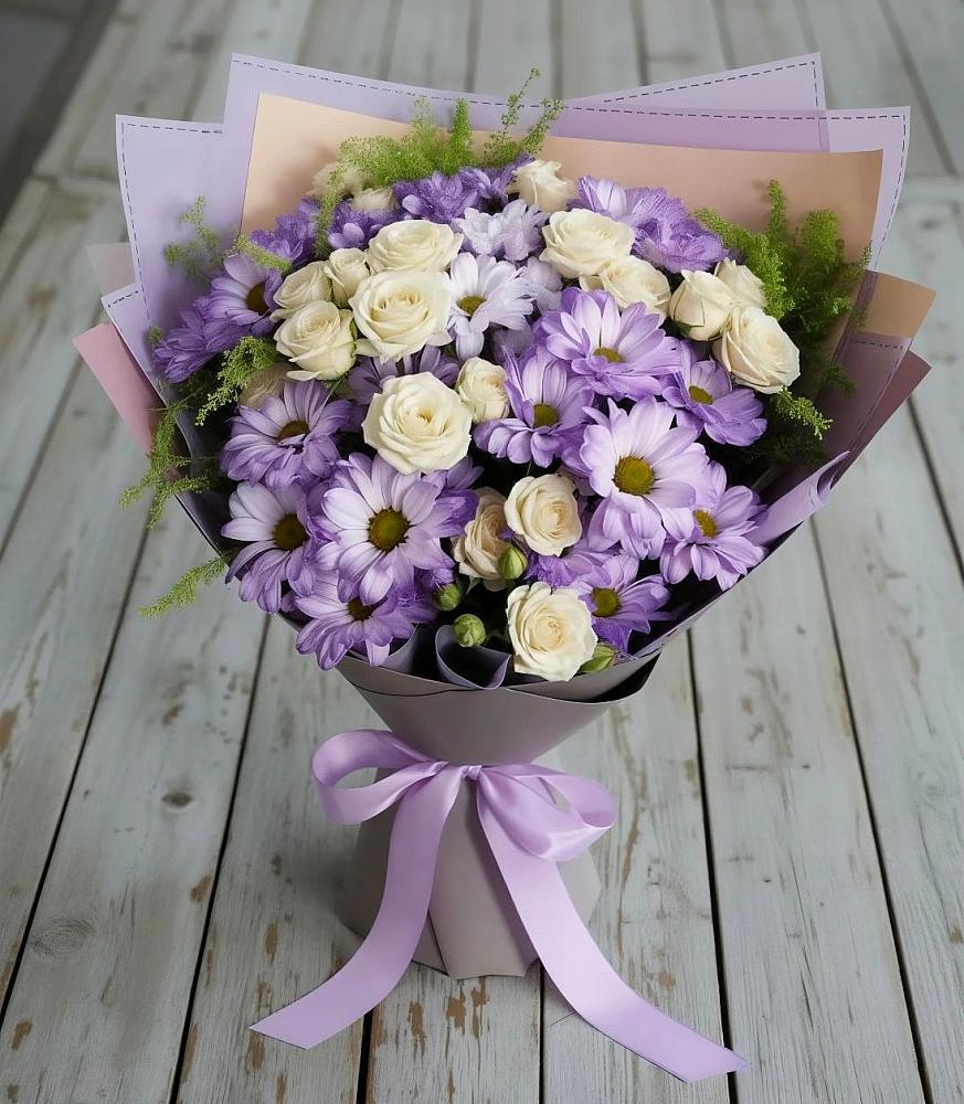 Букет цветов из: Хризантемы и Розы в Пластуновской